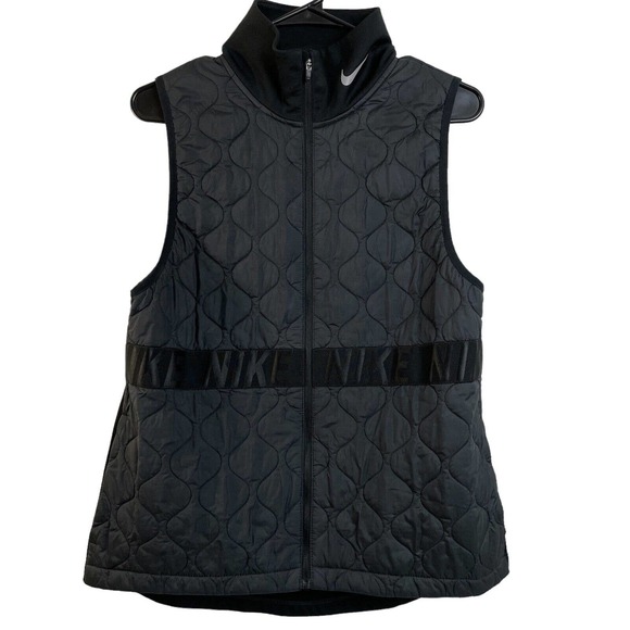 Nike Jackets & Blazers - Nike Aerolayer Running Vest Women's Medium Black Puffer Full Zip Athletic Logo